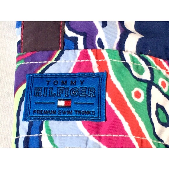 Vintage Tommy Hilfiger Men's Sz Large Hawaiian  Mesh-Lined Swim Trunks 7" Inseam - Picture 3 of 16